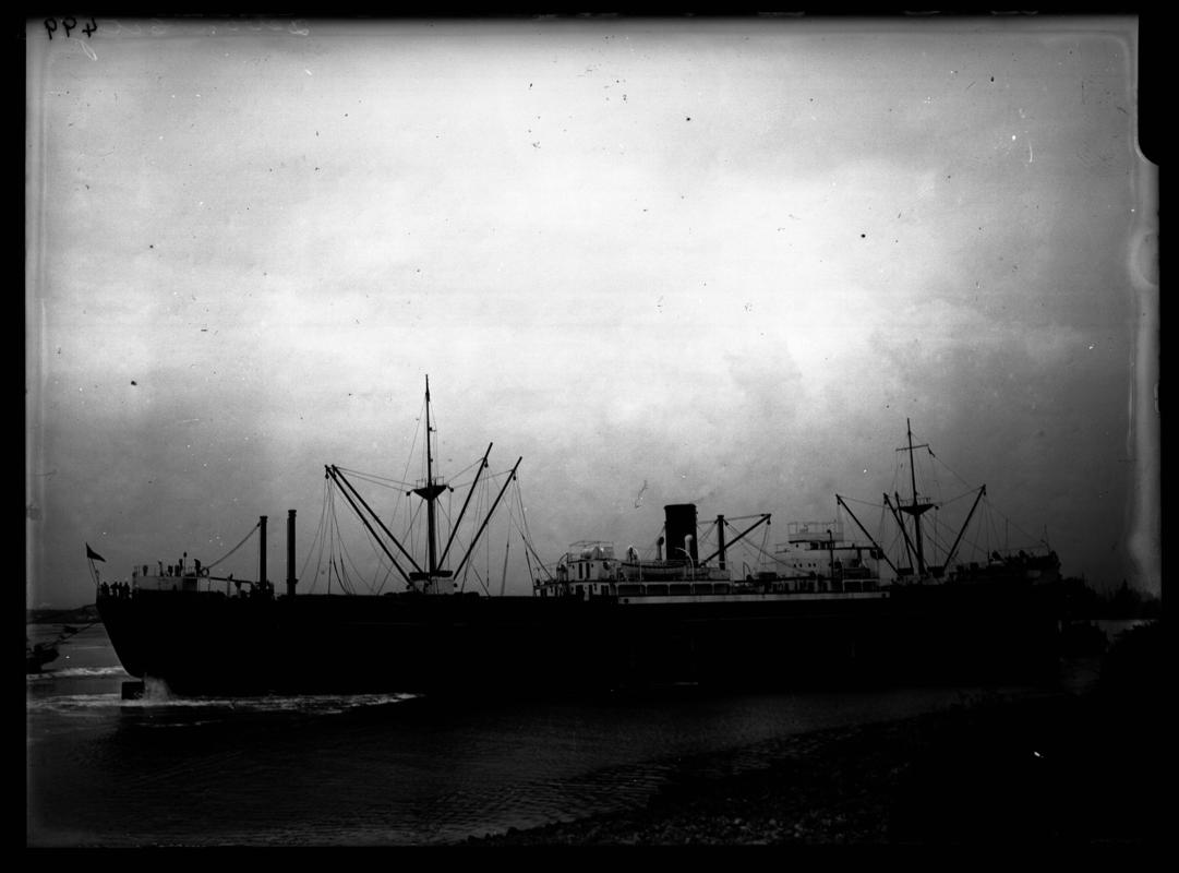 3/4 Starboard Stern view of M.V. DEVON CITY in Cardiff Docks  c.1936