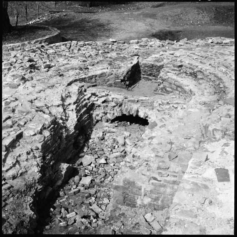 Black and white film negative showing the remains of Scott&#039;s Pit, Llansamlet. &#039;Scotts Pit&#039; is transcribed from original negative bag.