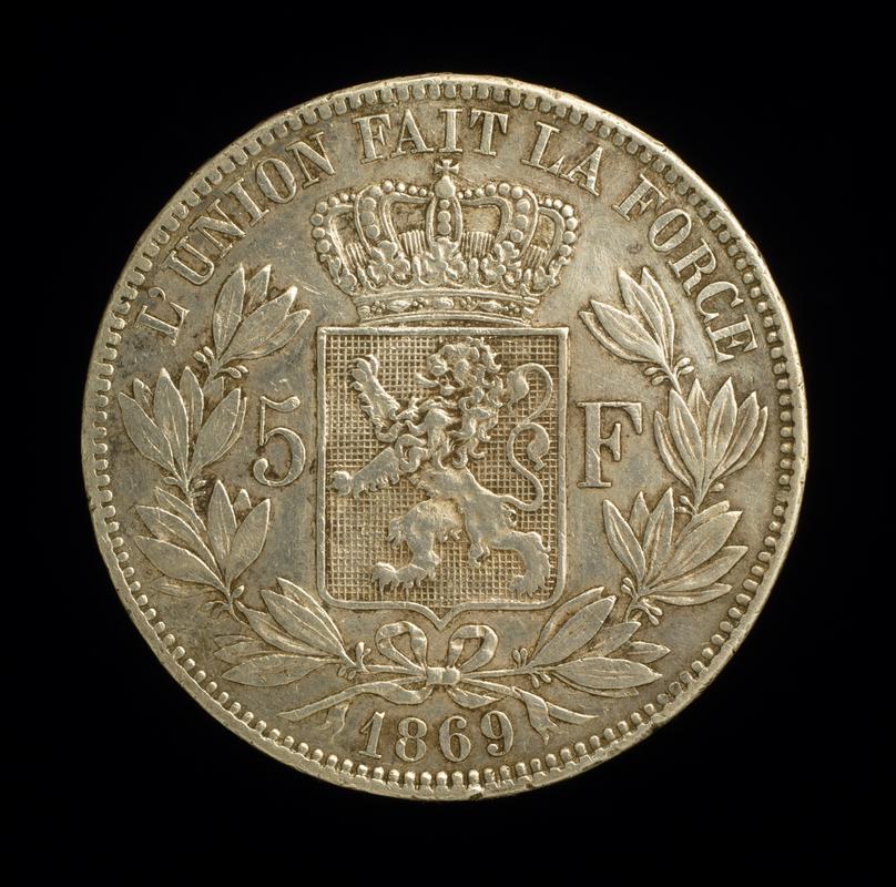 Belgium 5 Francs 1869 (rev.)