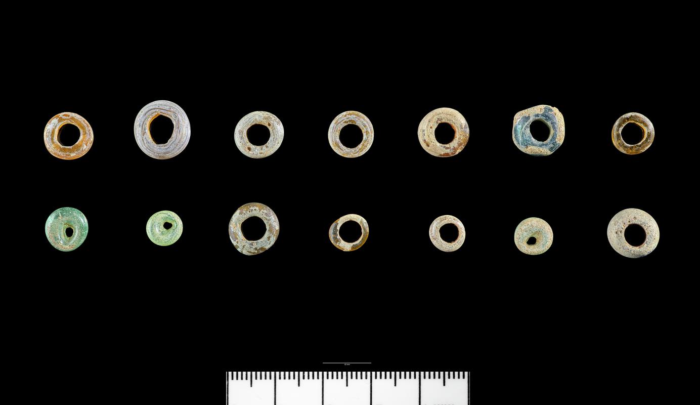 Roman glass annular beads x 14 - Group shot