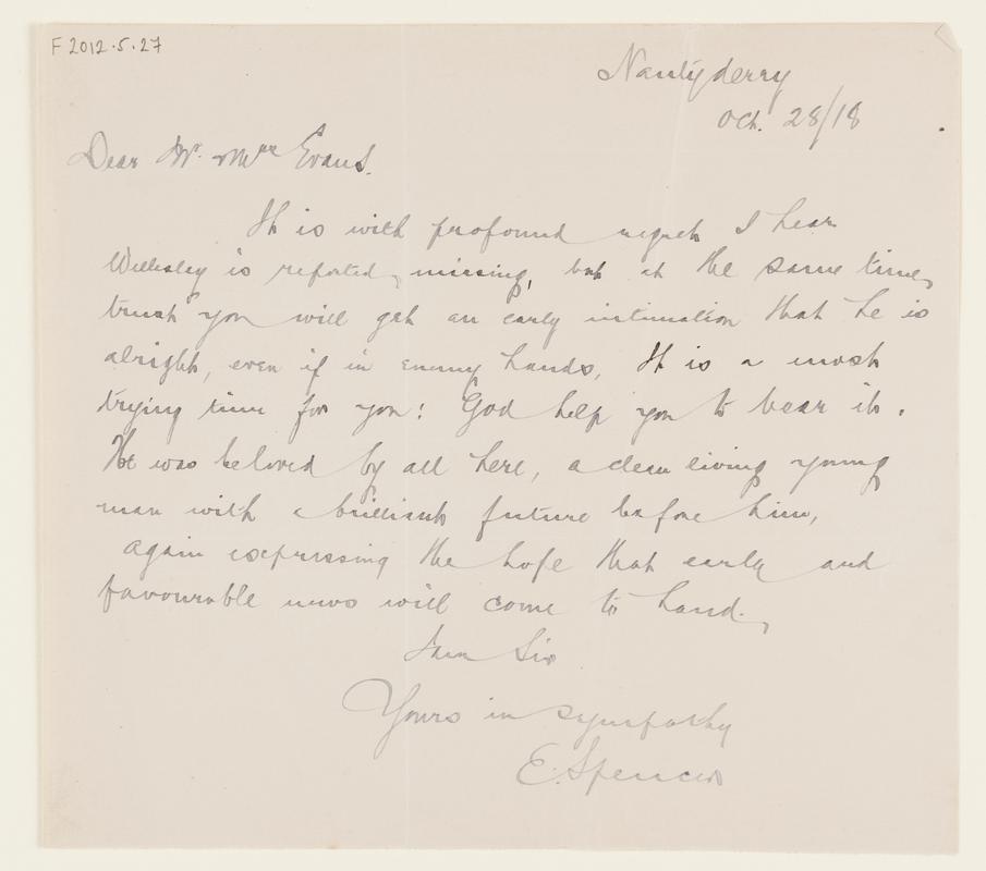 Letter of sympathy sent to Eli Evans