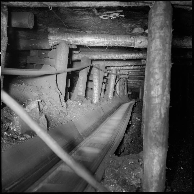 Black and white film negative showing timber work on the last face in Ammanford slant, 7 September 1976.  &#039;Ammanford, 7 Sep 1976&#039; is transcribed from original negative bag.