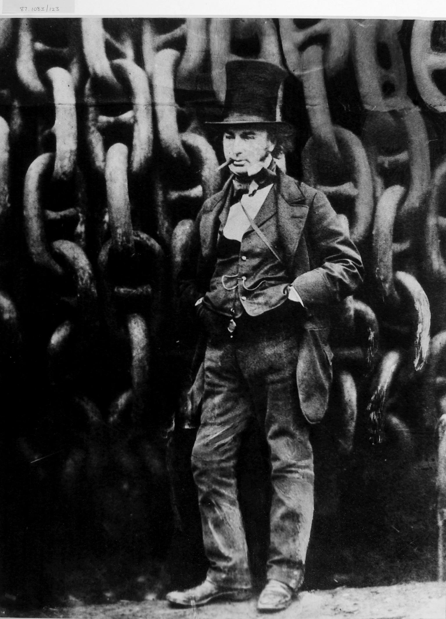 Brunel with chains of the Great Eastern, photograph