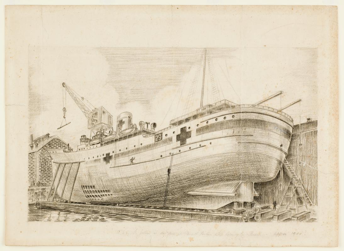 T.S.S. ST JULIEN in Dry Dock at Penarth Pontoon by unknown artist