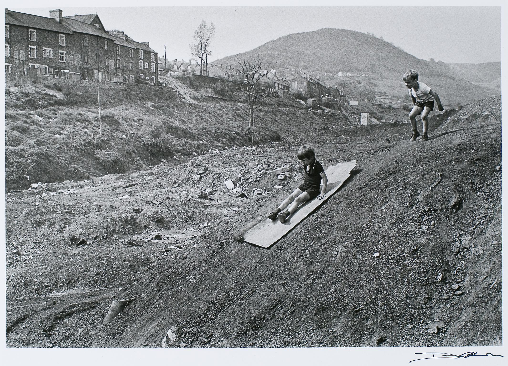 Slag-heap sledge run, Abertillery 1977