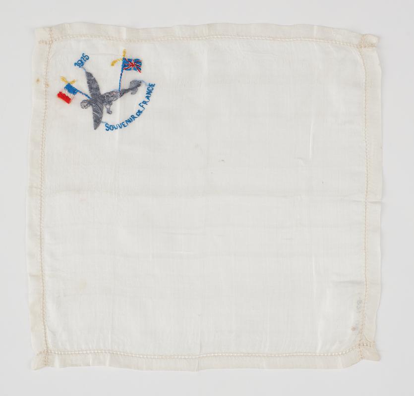 White silk handkerchief with drawnthread border