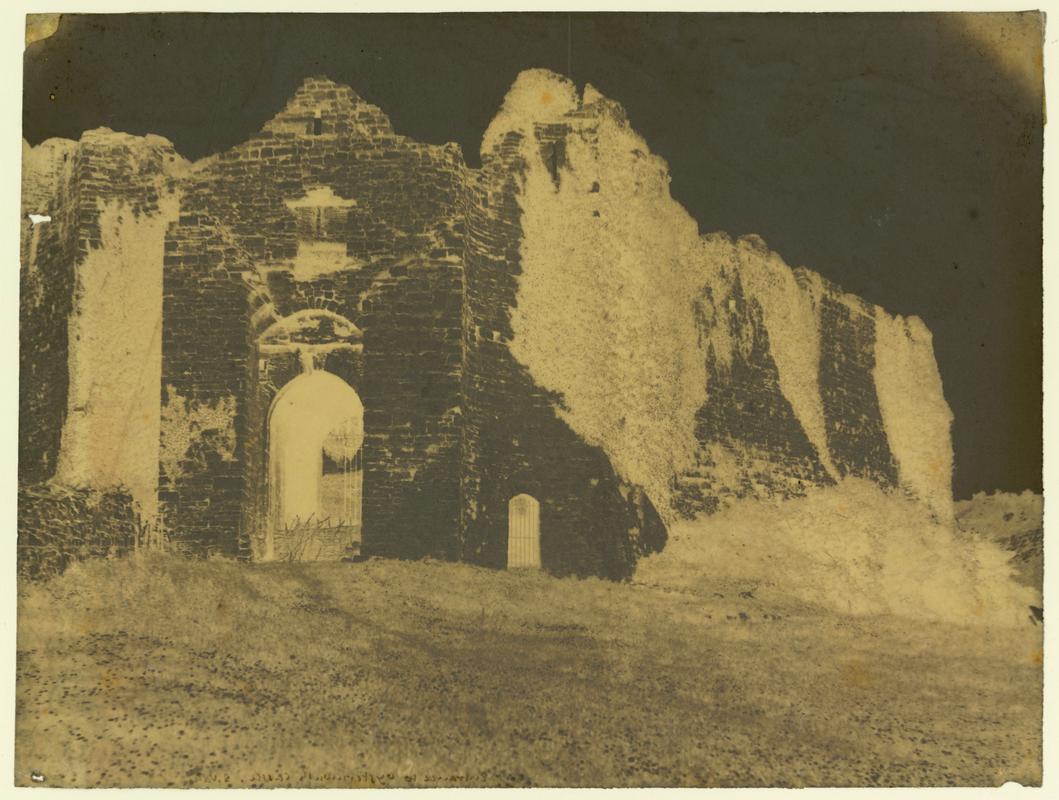 Wax paper calotype negative. Entrance to Oystermouth Castle (1855-1860)