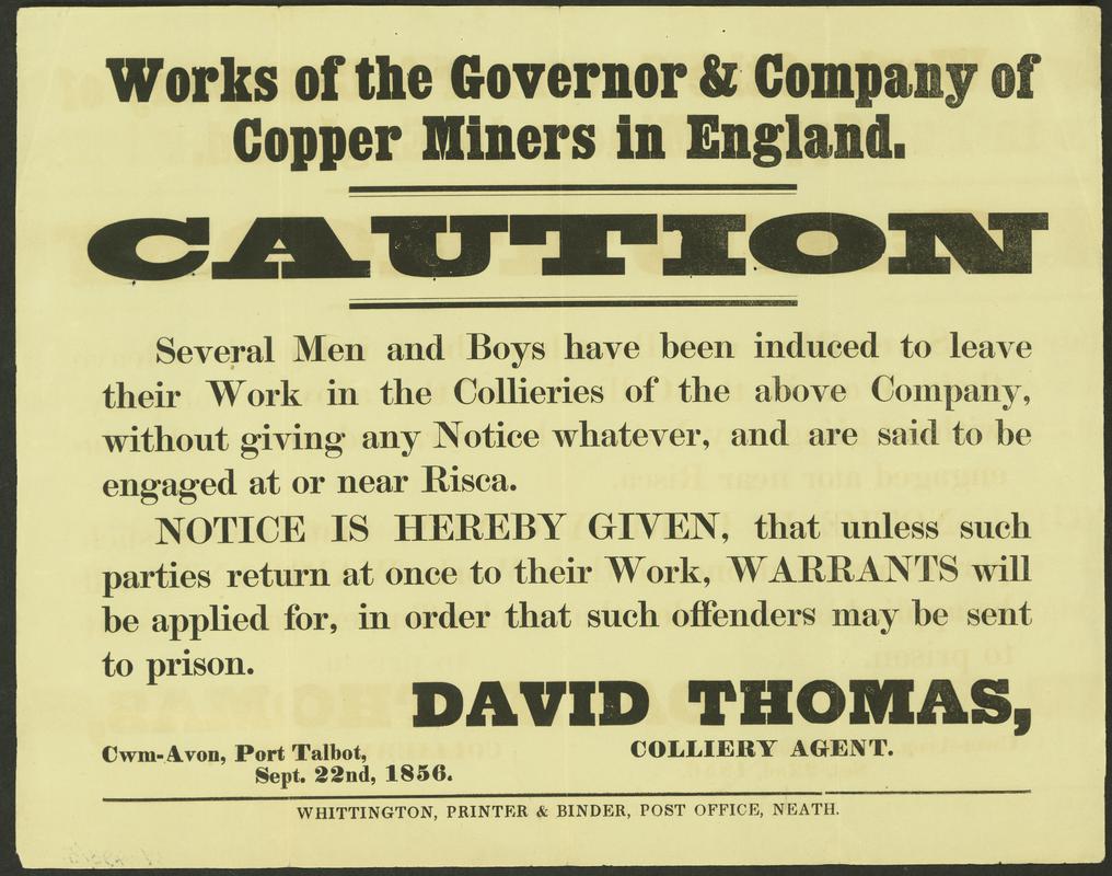 Cwmavon copper works, notice