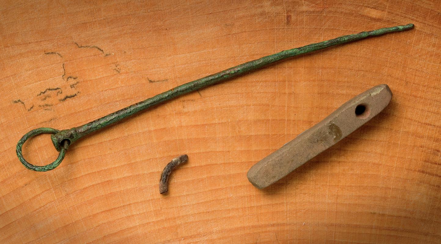 shale ring; whetstone; copper alloy ringed pin