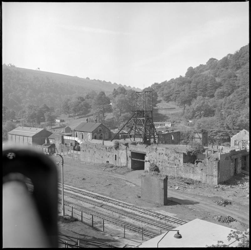 Black and white film negative showing a surface view of Llanhilleth Colliery.