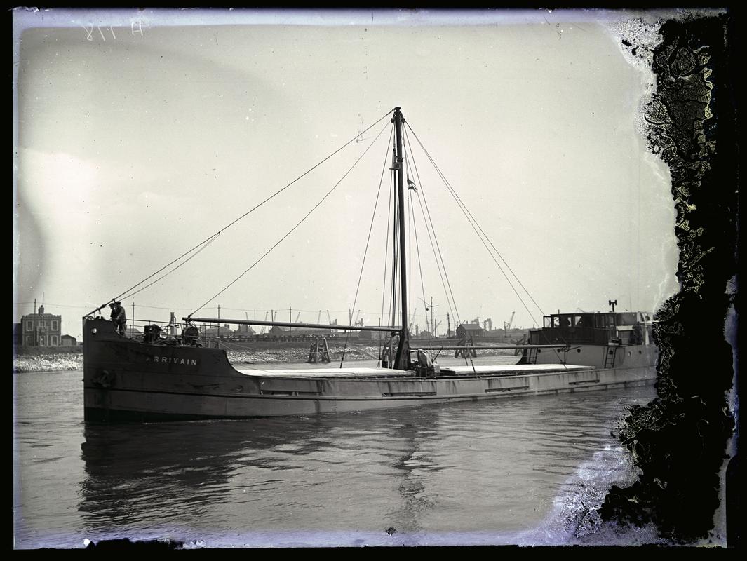 3/4 port bow view of M.V. ARRIVAIN at Cardiff Docks, c.1936.