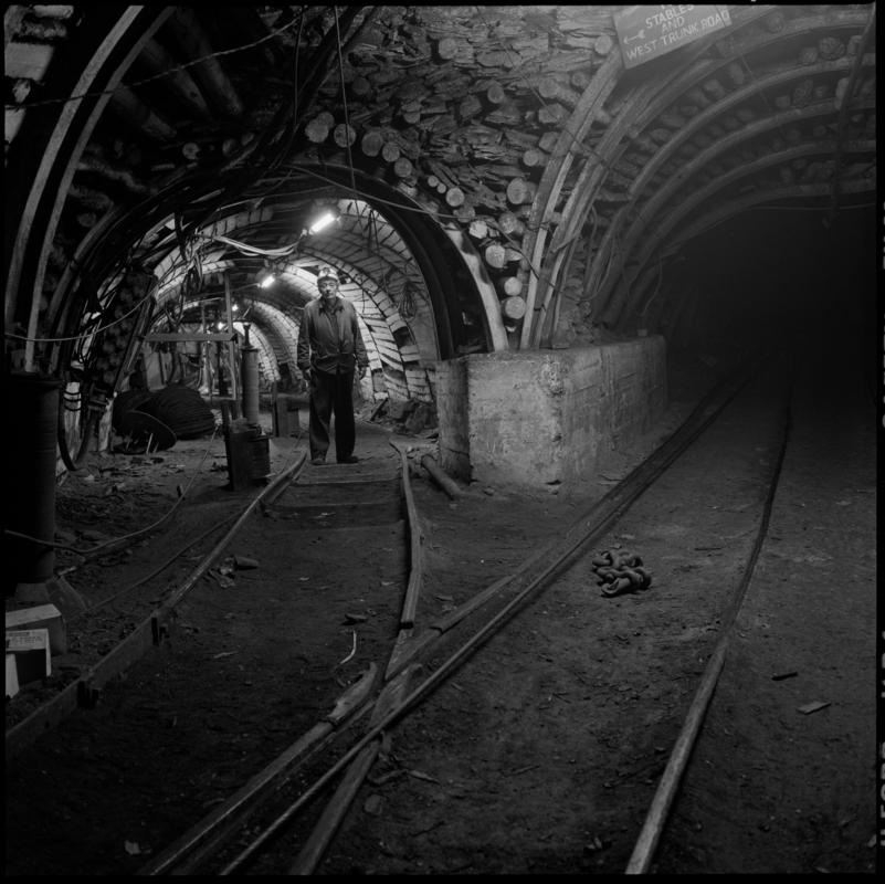 Black and white film negative showing an underground junction, Deep Duffryn Colliery 1978.  &#039;Deep Duffryn 1978&#039; is transcribed from original negative bag.