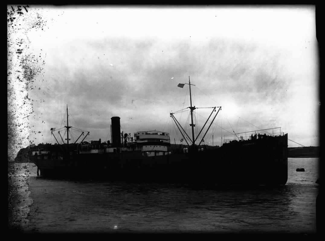 Starboard broadside view of S.S. ANDREAS at Penarth Head, c.1936