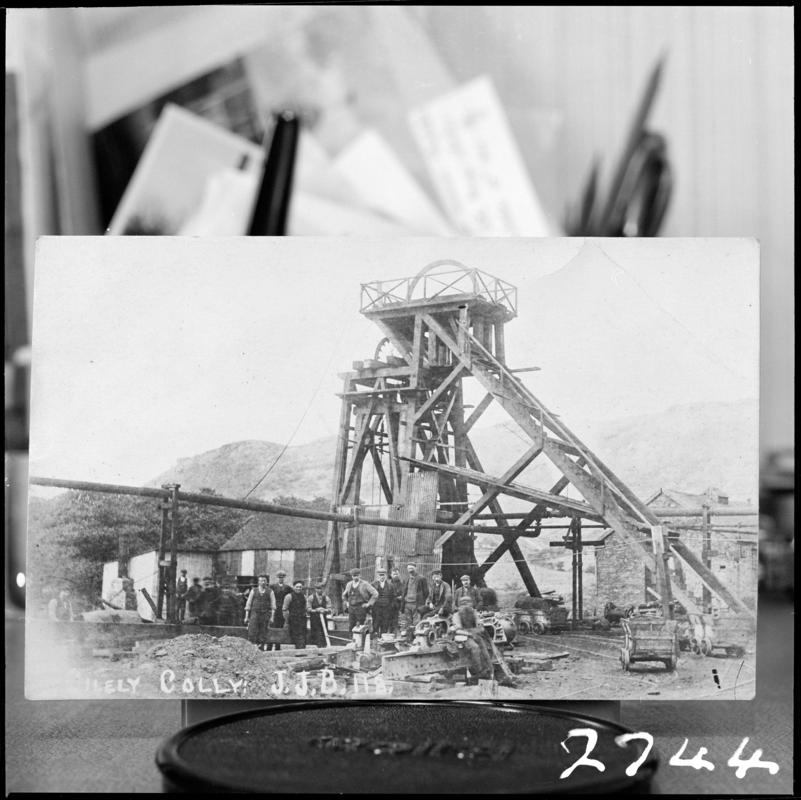 Black and white film negative of a photograph showing a surface view of Cilely Colliery.  &#039;Cilely Rhondda&#039; is transcribed from original negative bag.