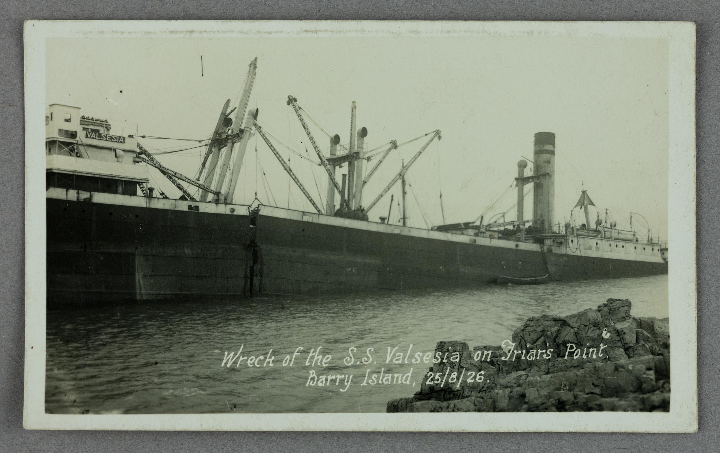 Wreck of the S.S. Valsesia on Friar's Point Barry Island, 25/8/26 (postcard)