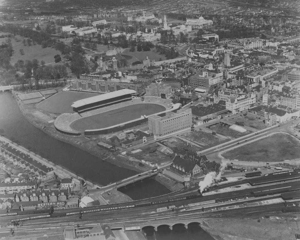 Aerial view of Cardiff showing Arms Park