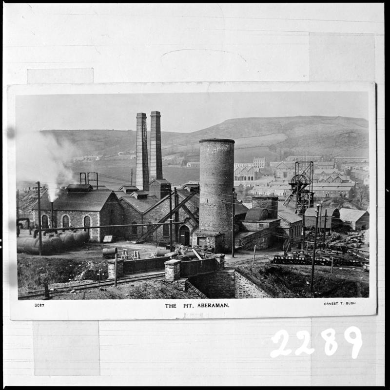 Black and white film negative of a photograph showing a general view of Aberaman Colliery.  &#039;Aberaman&#039; is transcribed from original negative bag.