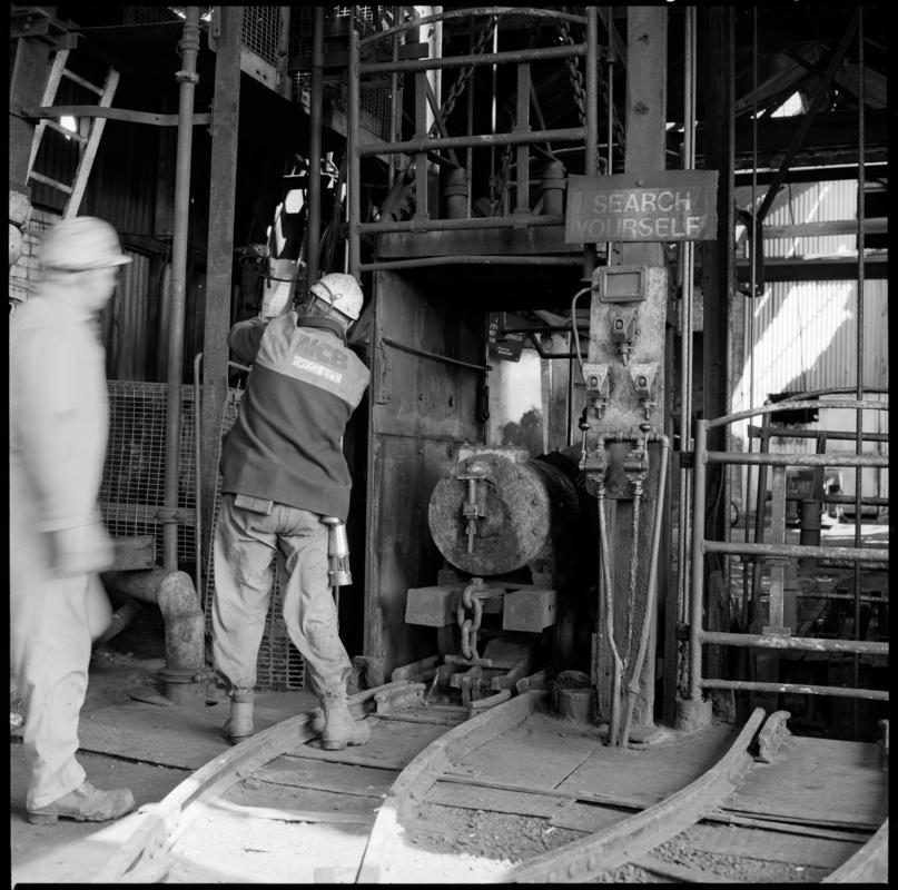 Black and white film negative showing pit top at Morlais Colliery, 13 May 1981.  &#039;Morlais 13/5/81&#039; is transcribed from original negative bag.