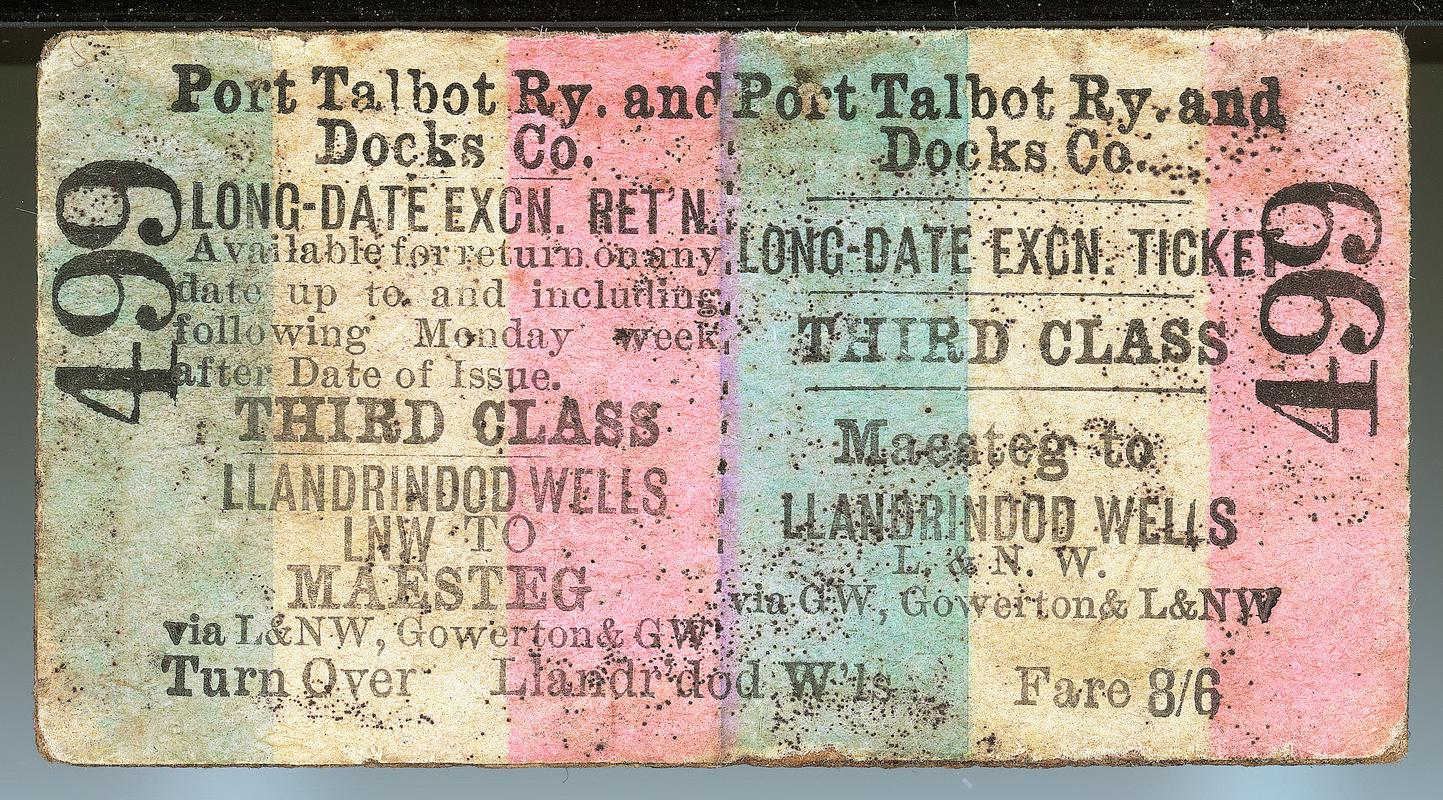 Port Talbot Railway &amp; Docks Company Ticket (front)
