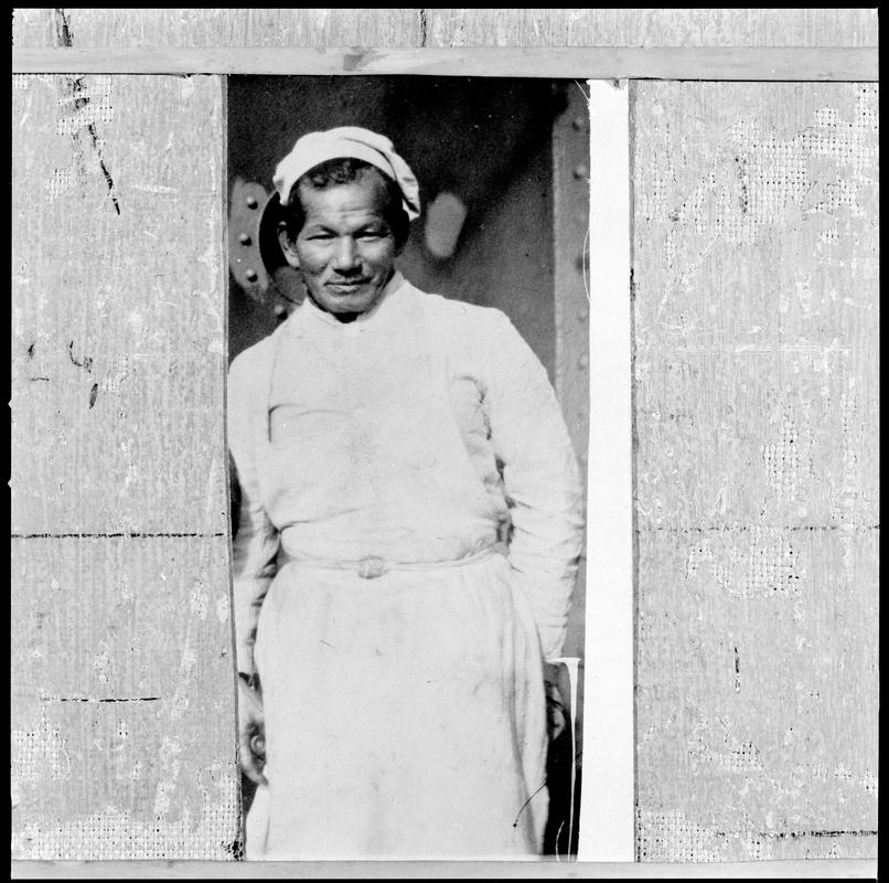 Japanese cook on board a Radcliffe steamer at Cardiff during second World War.