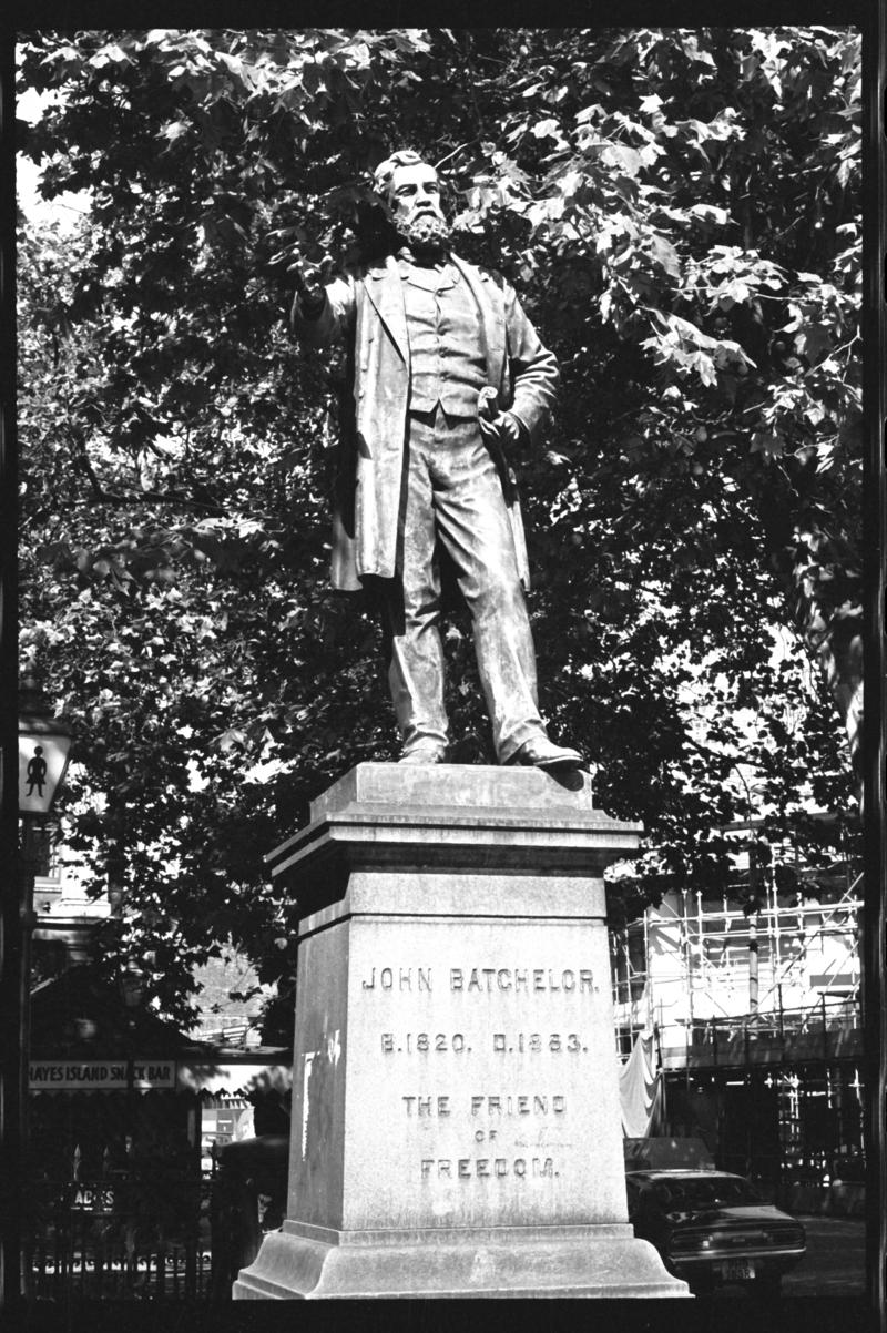 The statue of John Batchelor, &#039;The Friend of Freedom&#039;, in the Hayes, Cardiff.  Batchelor, 1820-1883 was a Cardiff Shipbuilder
