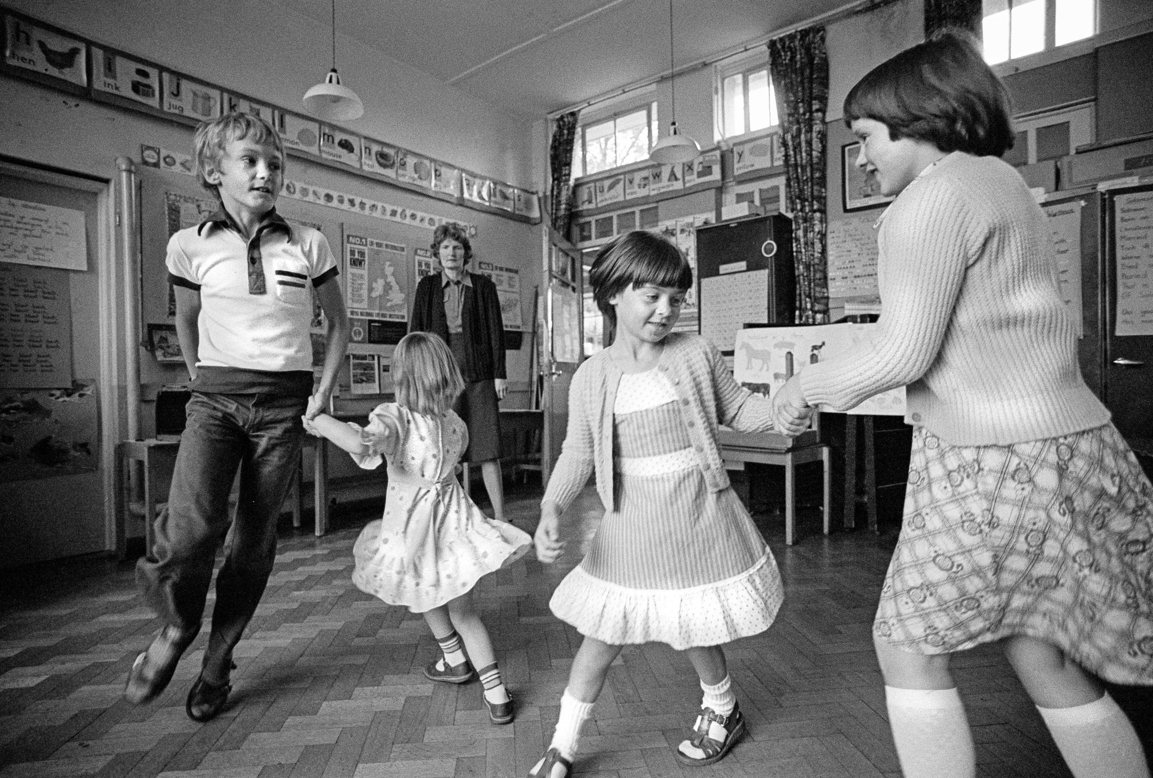 The smallest school in the UK. Four students. Dance class for the whole school. Llaneglwys, Wales