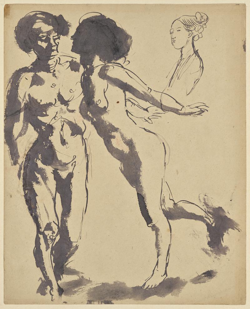 Two Female Nudes and Portrait of a Girl