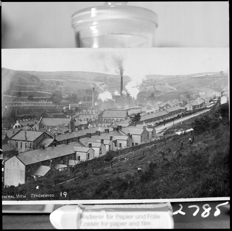 Black and white film negative of a photograph showing a surface view of Universal Colliery, Senghenydd.  Appears to be identical to 2009.3/2262.