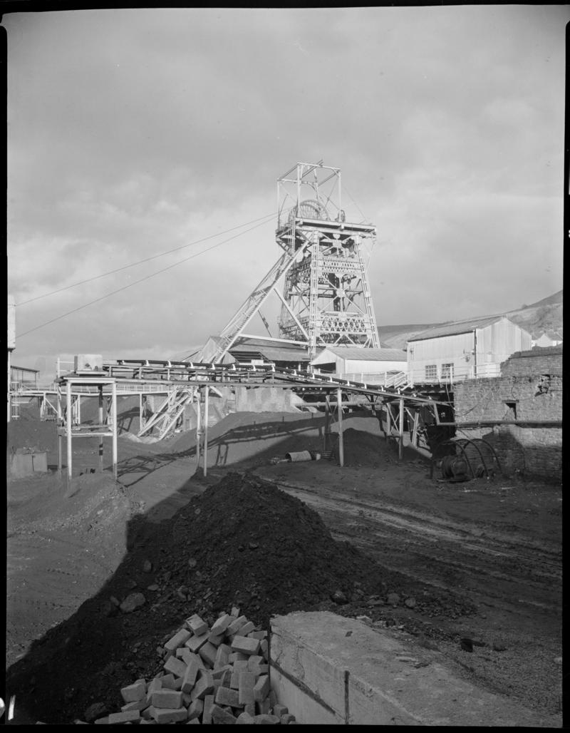 Black and white film negative showing the downcast shaft, Merthyr Vale Colliery 1976.  &#039;Merthyr Vale 1976&#039; is transcribed from original negative bag.  Appears to be identical to 2009.3/2719.