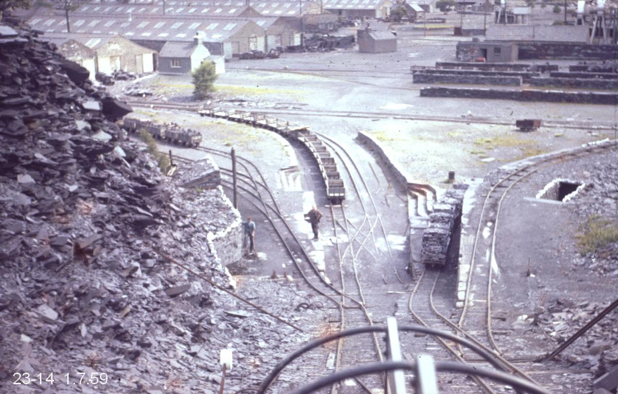 View looking down the incline from Ponc Ffridd towards Ponc Red Lion, Penrhyn Quarry