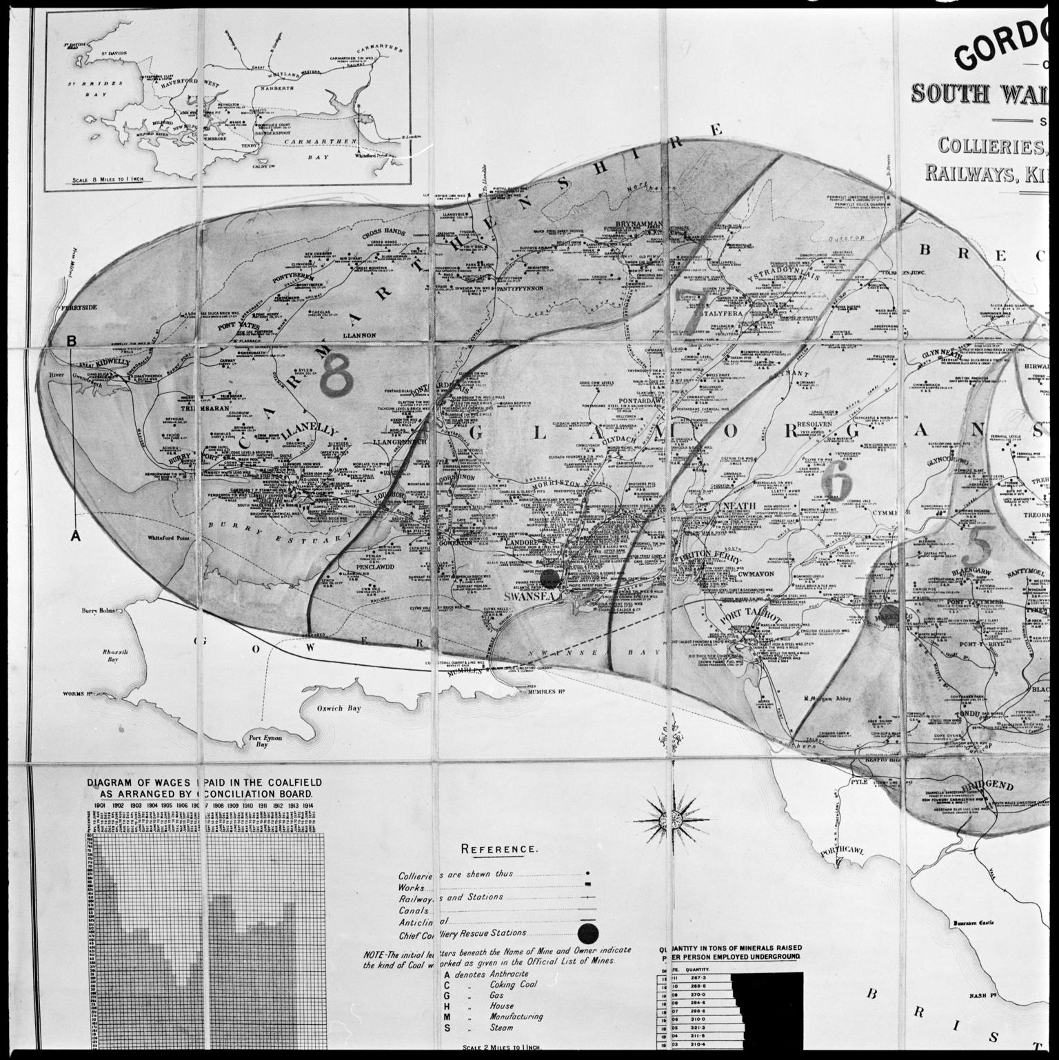Map of the South Wales coalfield, negative