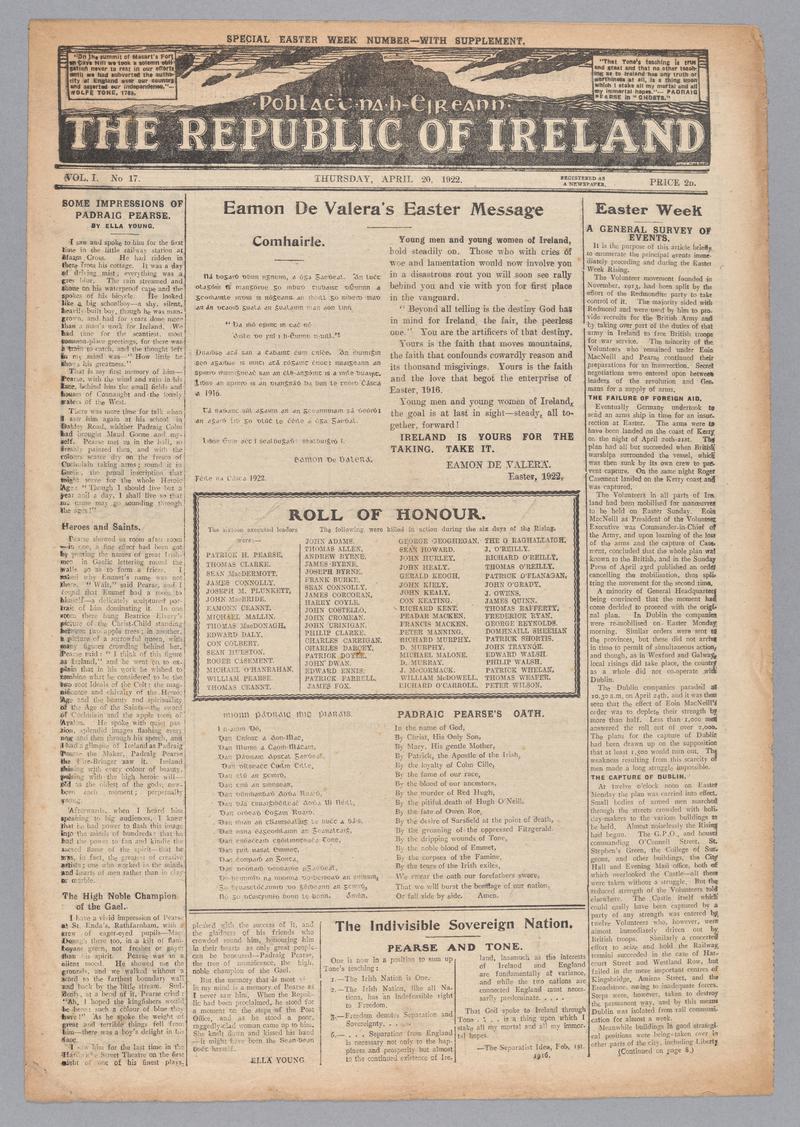 POBLACHT na h-EIREANN - The REPUBLIC OF IRELAND  - April 20, 1922