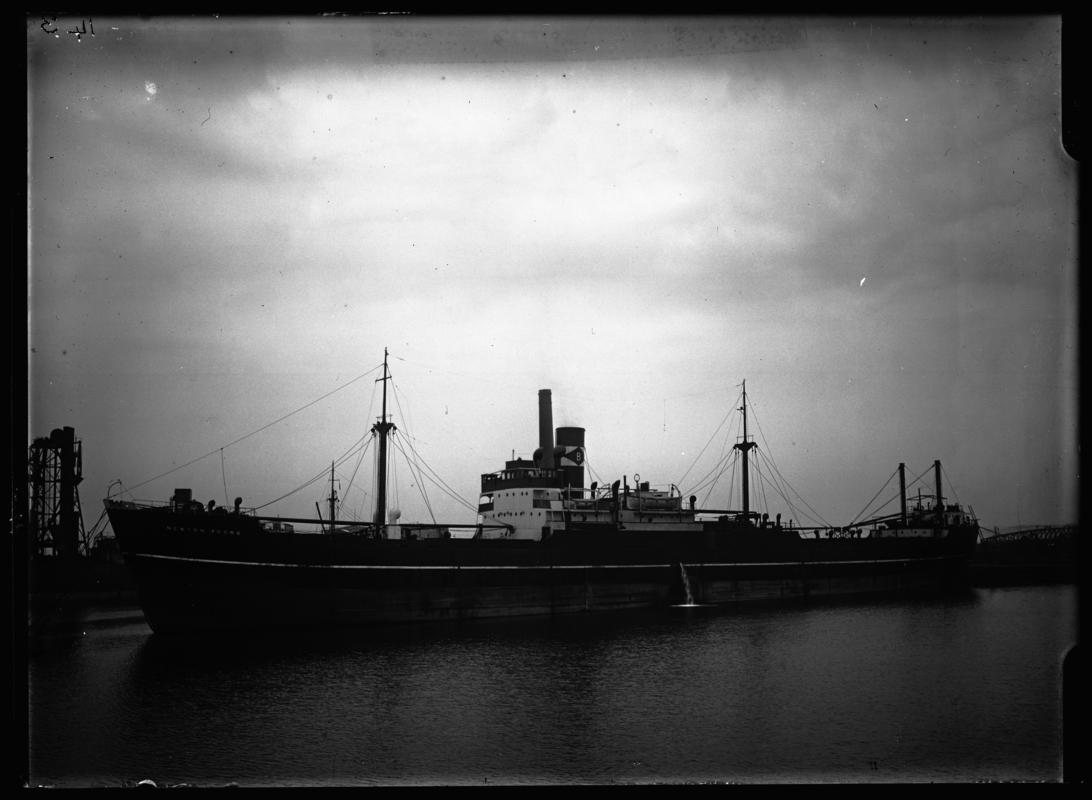Port broadside view of S.S. NEWTONMOOR at Cardiff Docks, c.1936.