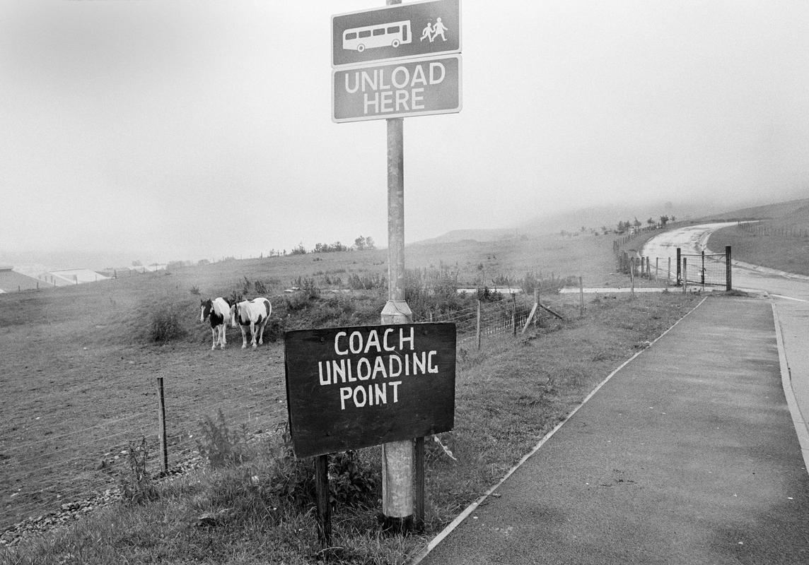 GB. WALES. Blaenafon. Bus stop for the Big Tip: National Coal Museum. 1997.