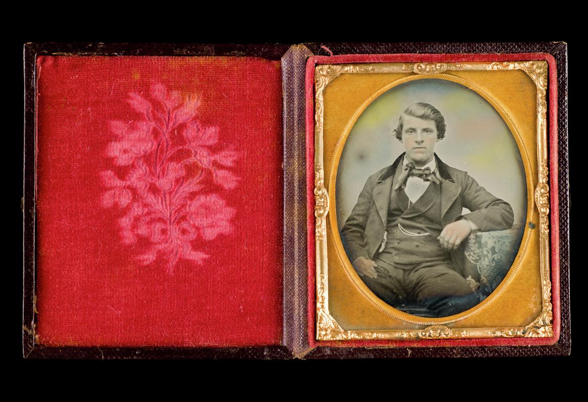 Case with portrait of W. M. Roberts as a young man, c. 1850s