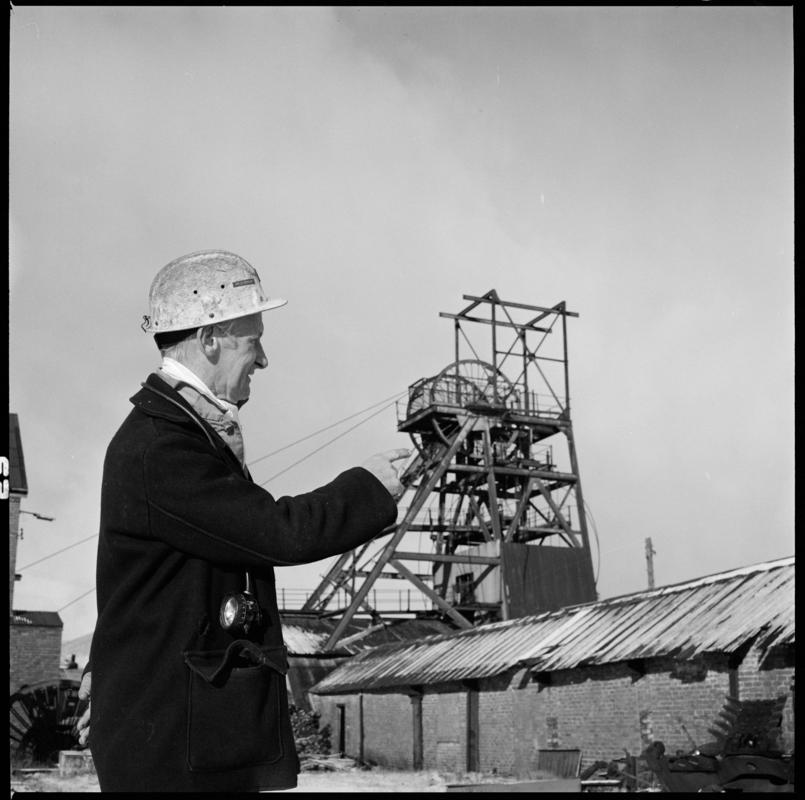 Black and white film negative showing Glyn Morgan the final NCB manager, Big Pit Colliery 28 November 1980.  &#039;Blaenavon 28/11/80&#039; is transcribed from original negative bag.