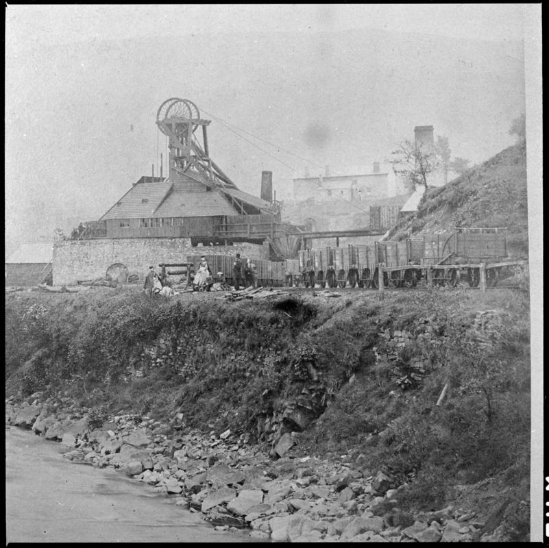 Black and white film negative of a photograph showing a general surface view of Cymmer Colliery, 1860s.   &#039;Cymmer&#039; is transcribed from original negative bag.  Appears to be identical to 2009.3/2448.