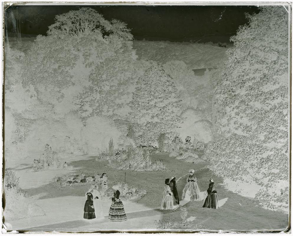 group in the garden at Penllergare, glass neg
