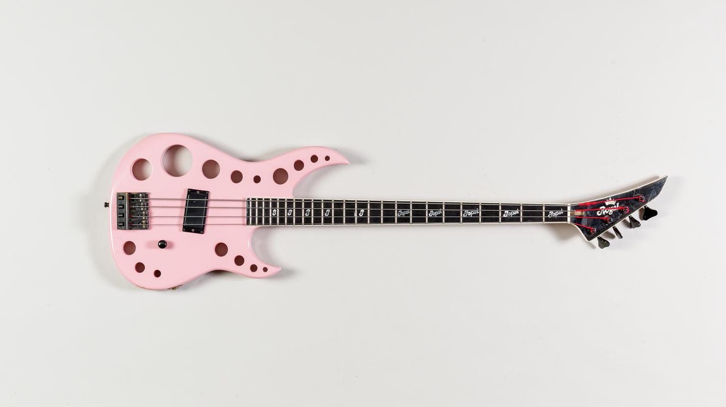 Pink Royal electric bass guitar. Played by band member Pepsi Tate of rock bank Tigertailz, and used in the &#039;Livin&#039; Without You&#039; video in 1988.