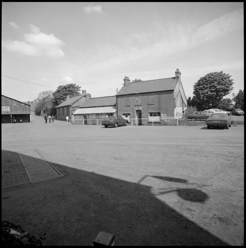 Black and white film negative showing a surface view of Morlais Colliery 13 May 1981.  &#039;Morlais 13/5/81&#039; is transcribed from original negative bag.