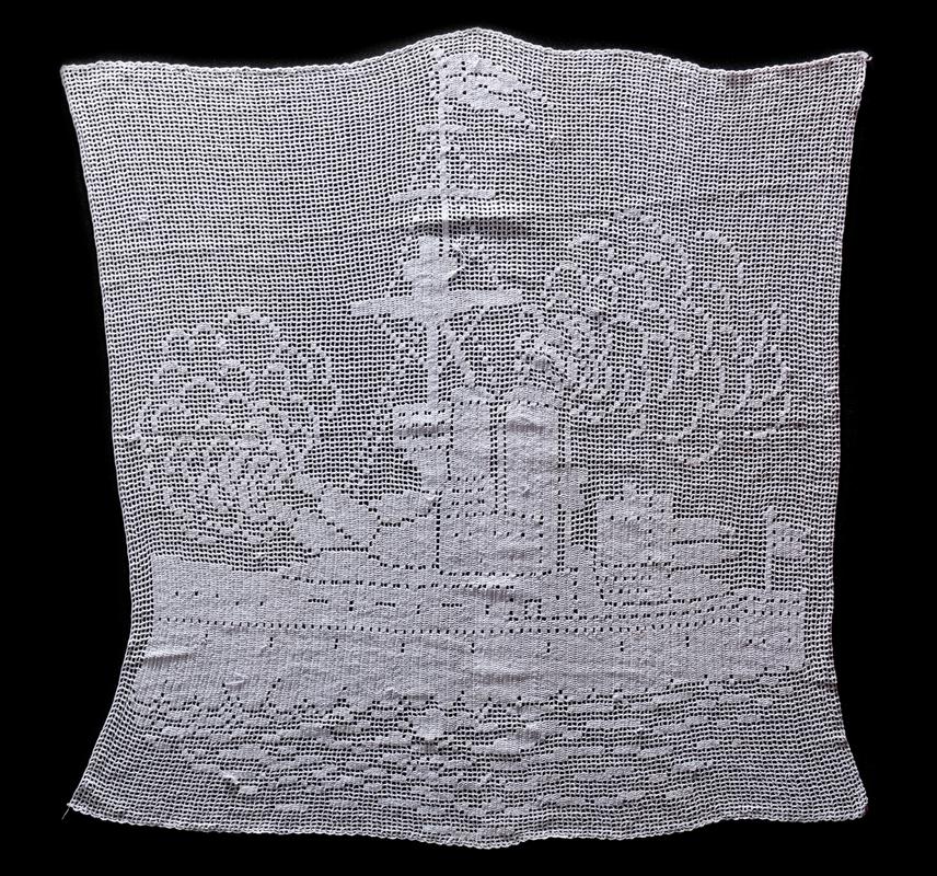 Crochet panel depicting a naval gunship