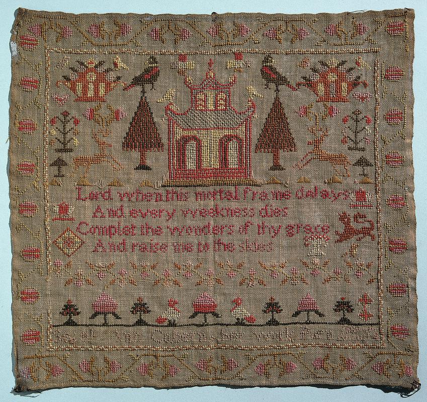 Sampler (motifs &amp; verse), made in Monmouthshire, 1809