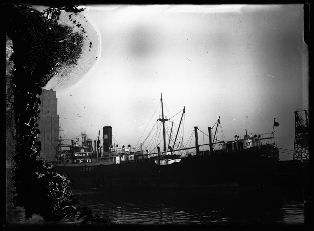 Port broadside view of S.S. DANBY at Cardiff Docks, c.1938.