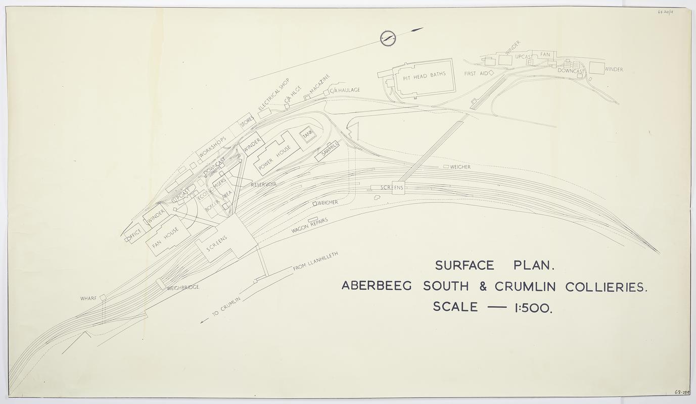 Surface plan of Aberbeeg South and Crumlin Collieries. Scale 1:500.