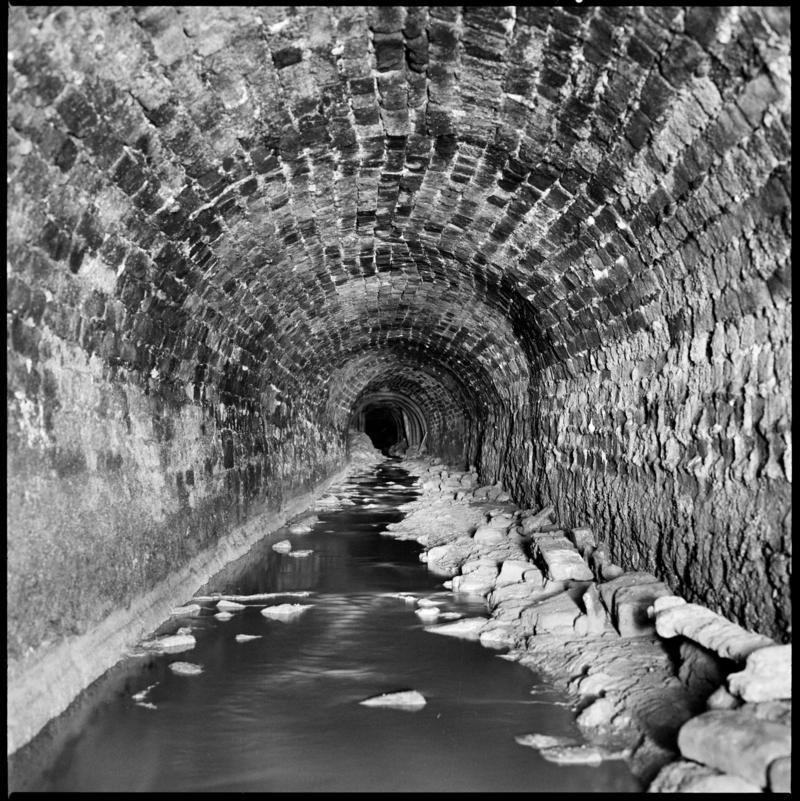 Black and white film negative showing the River Arch Level, Big Pit.  Appears to be identical to 2009.3/1062.