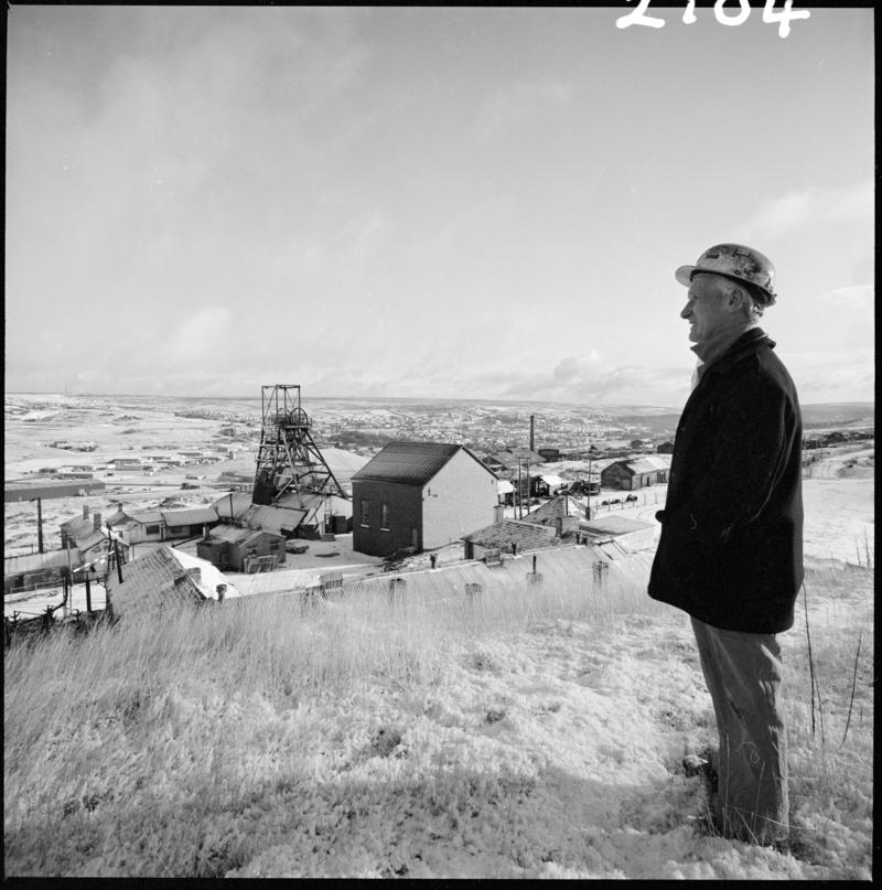 Final day at work for Glyn Morgan, the last National Coal Board Manager, Big Pit Colliery, 28 November 1980.  &#039;Blaenavon 28/11/80&#039; is transcribed from original negative bag.  Appears to be identical to 2009.3/1612.