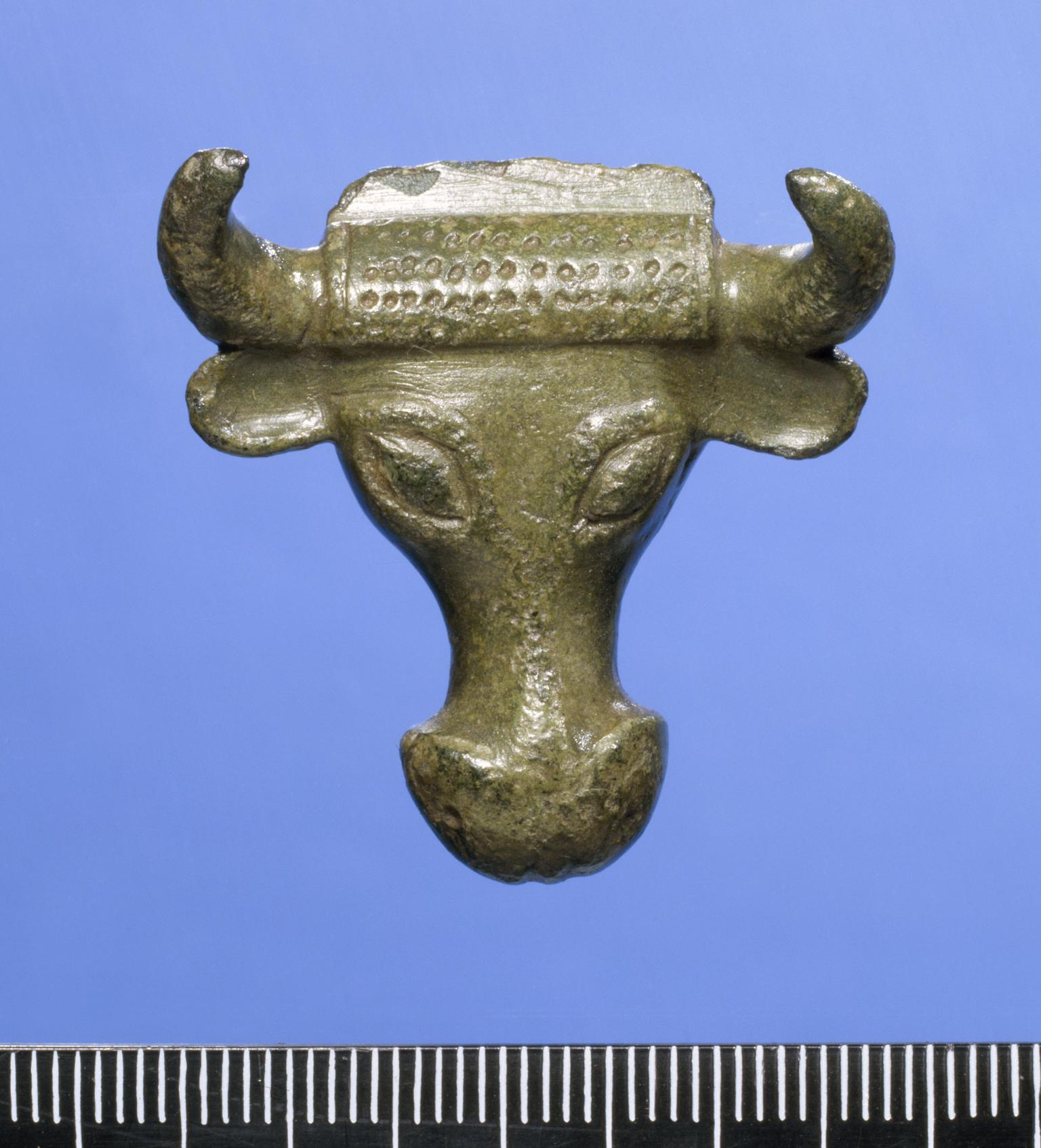 Roman copper alloy ox head escutcheon