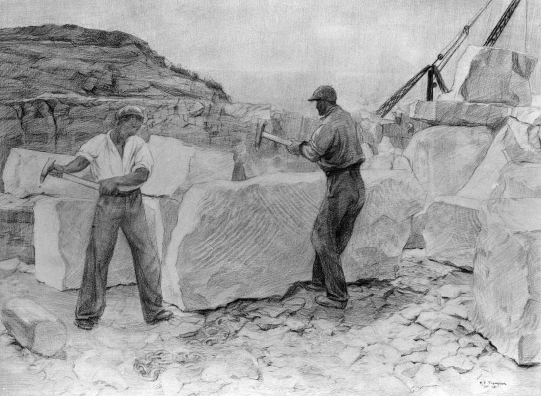 Photographs of drawings by M.E. Thompson in album