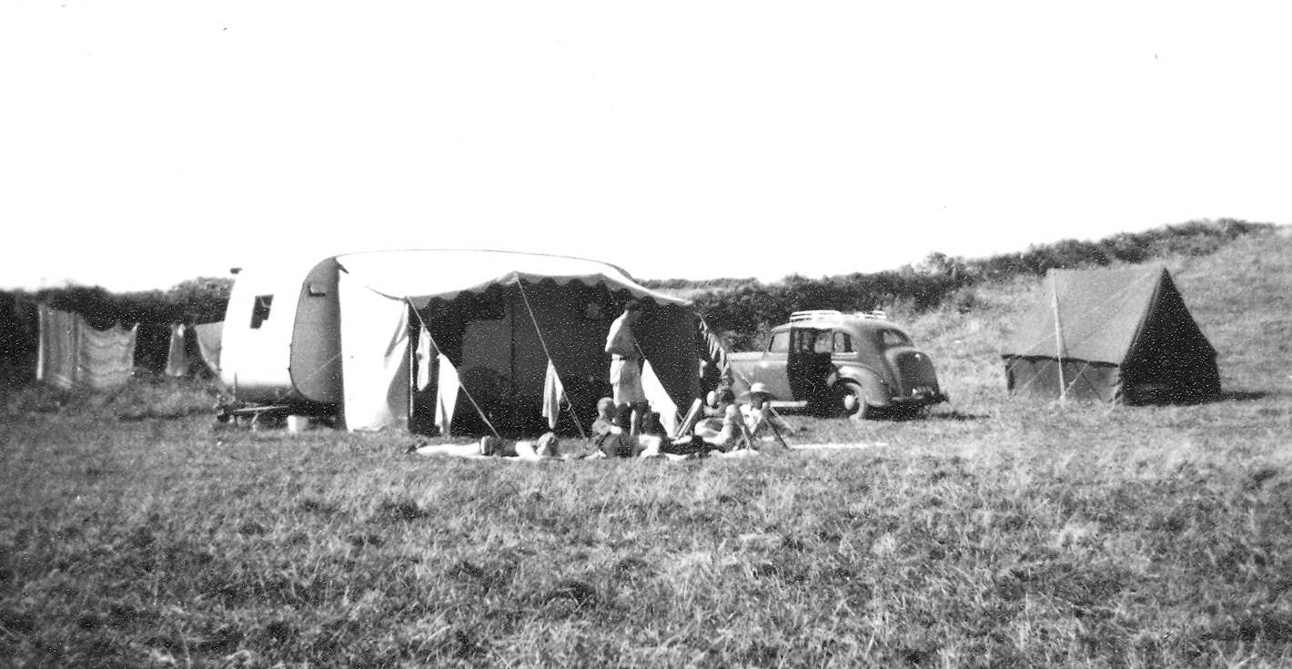 Dodds family with caravan, photograph