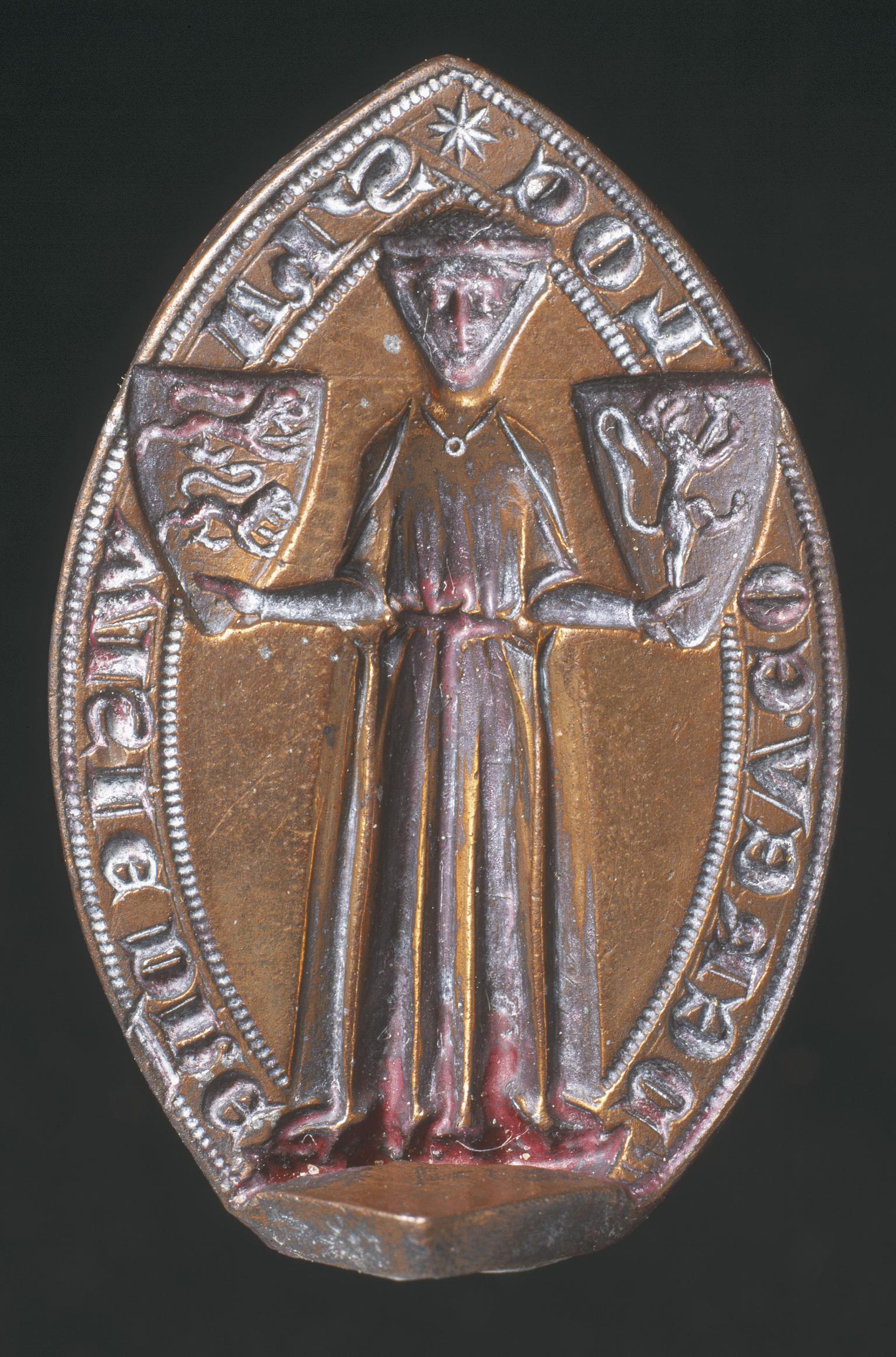 Medieval bronze seal matrix: Lady Hawys (replica)